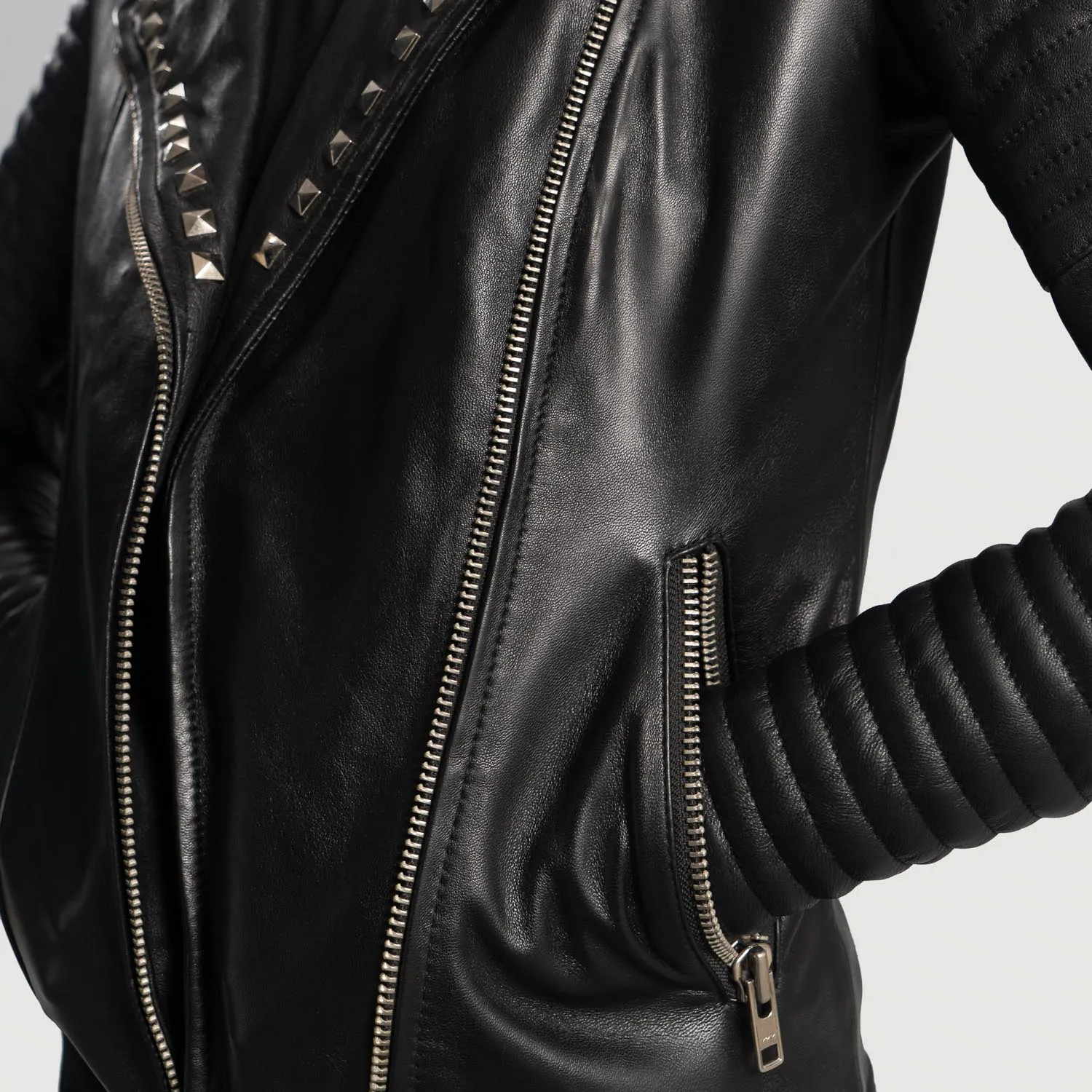 Foray Black Studded Leather Biker  Jacket