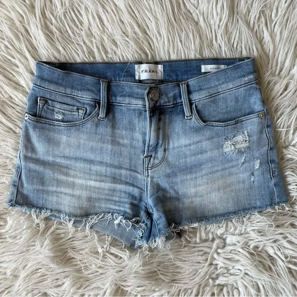 FRAME Denim Le Cut Off Alemany Grind Blue Distressed Shorts W7183 EUC Size 26