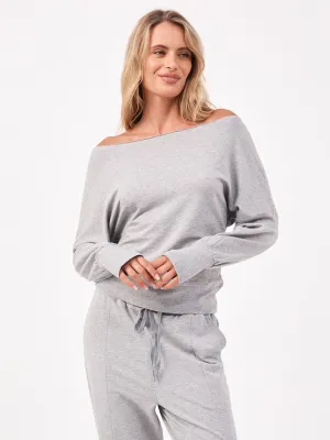 French Terry Off Shoulder Sweatshirt  - Melange Grey