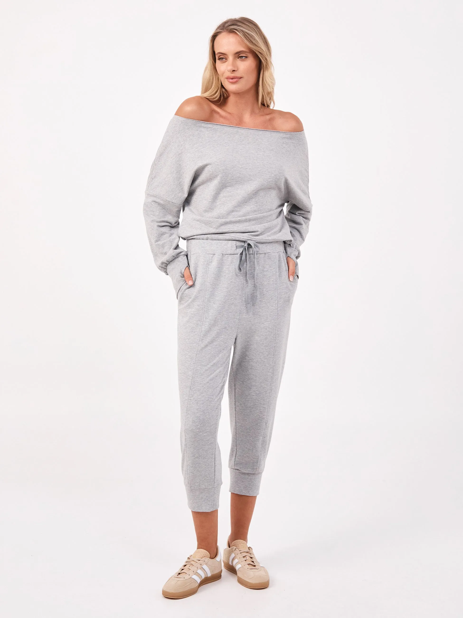 French Terry Off Shoulder Sweatshirt  - Melange Grey