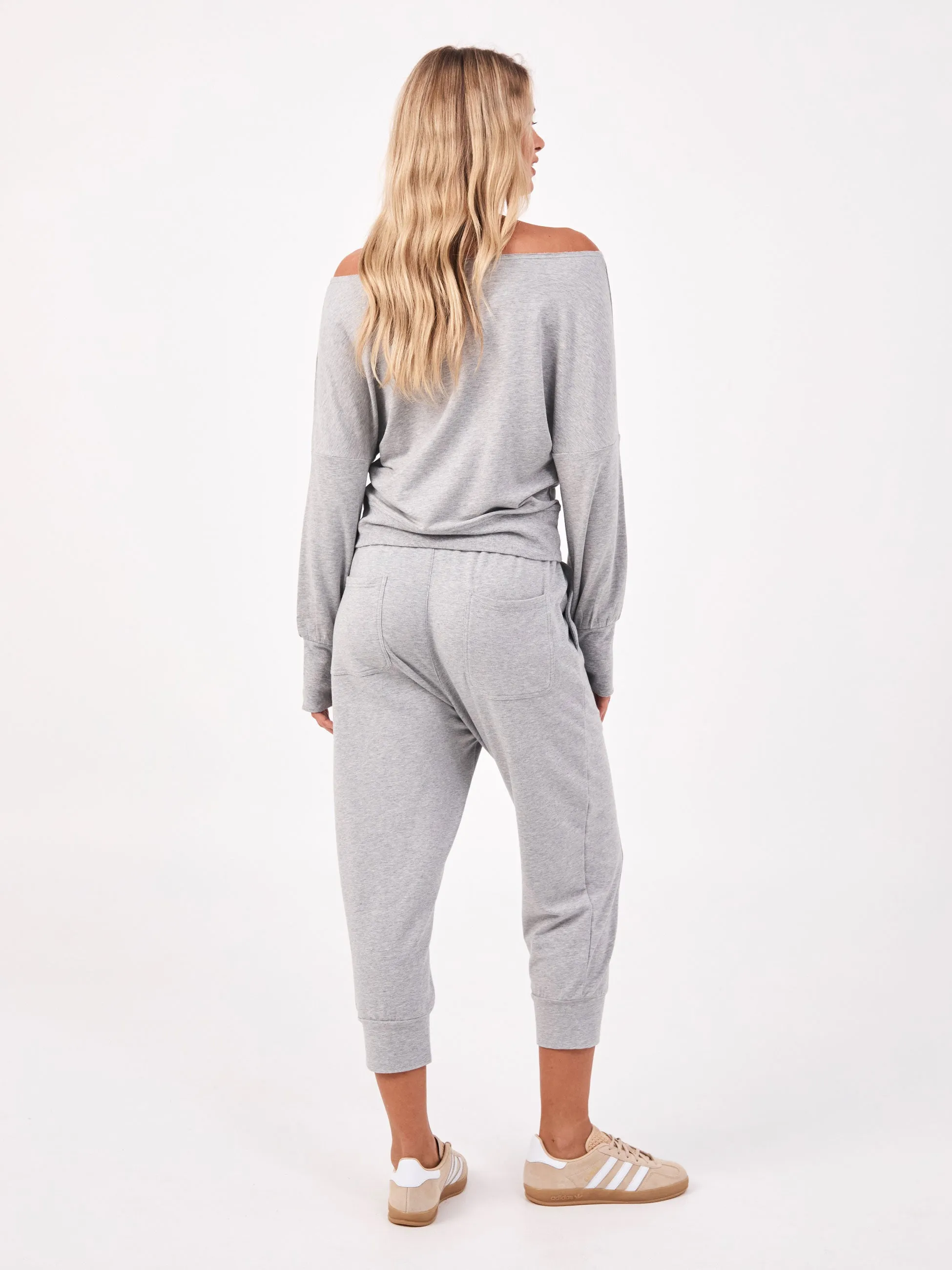French Terry Off Shoulder Sweatshirt  - Melange Grey