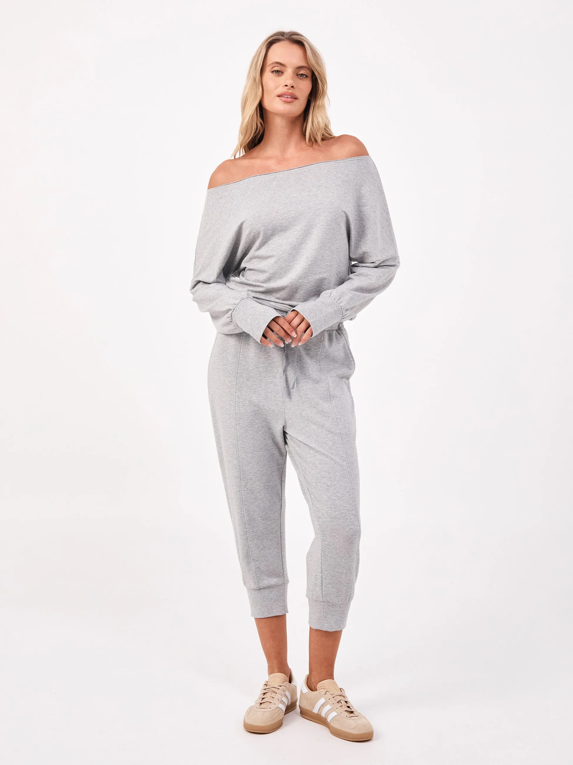 French Terry Off Shoulder Sweatshirt  - Melange Grey