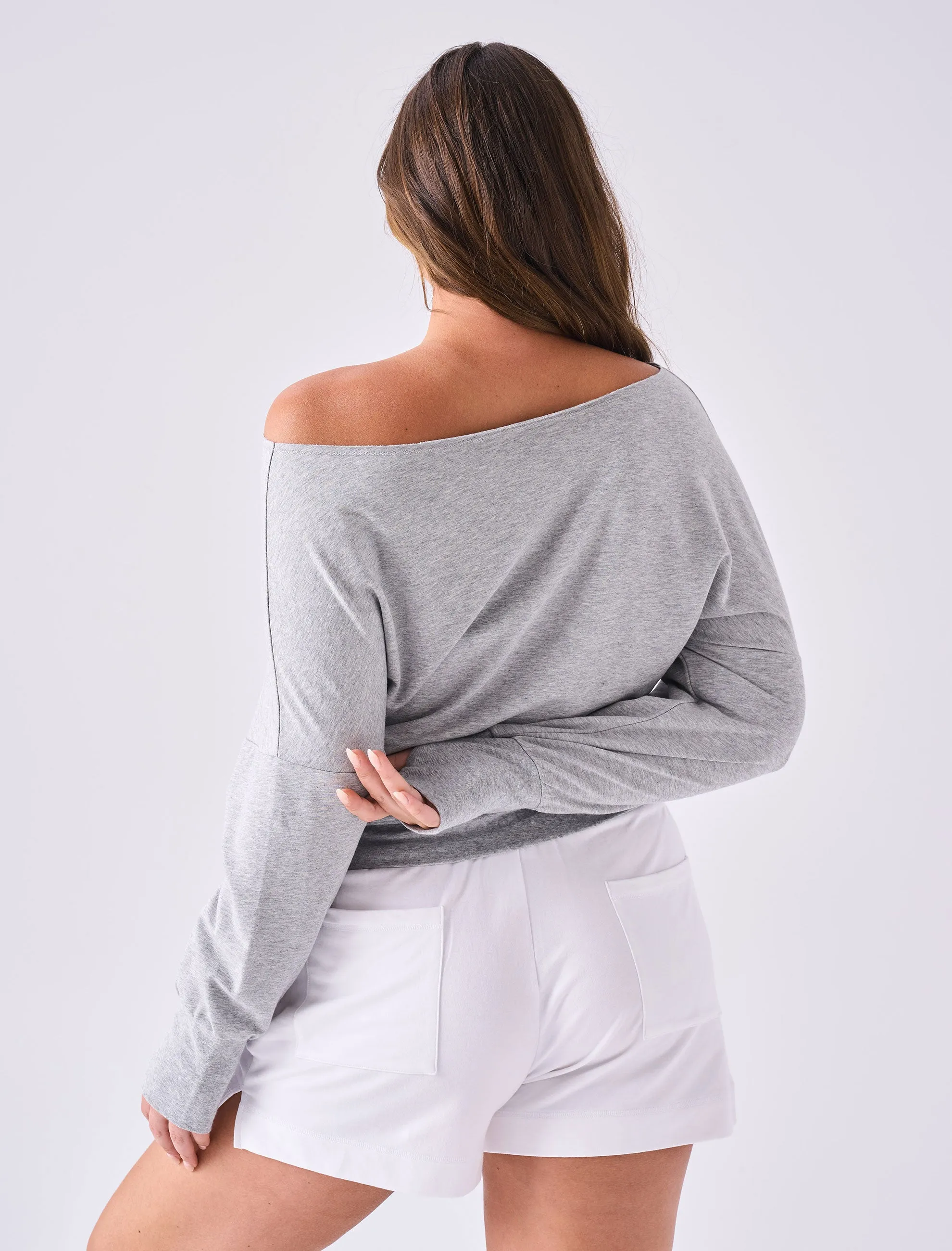 French Terry Off Shoulder Sweatshirt  - Melange Grey