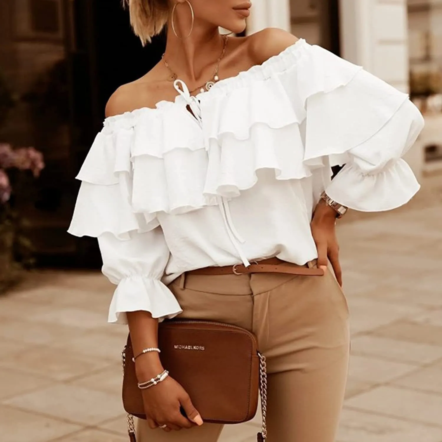 Frill Seeker Ruffle Off-Shoulder Tiered Blouse