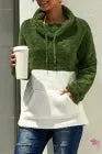 Fuzzy Fleece Pullover - Olive Green and Ivory Colorblock