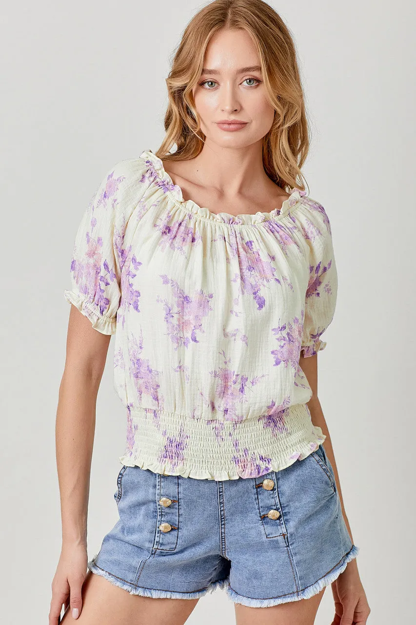 Gauze Floral On/Off Shoulder Top
