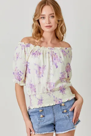 Gauze Floral On/Off Shoulder Top