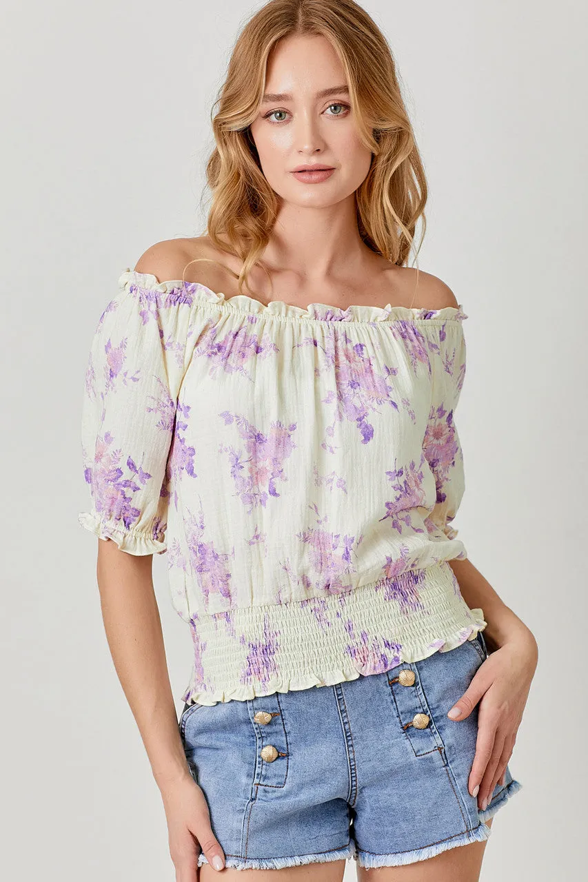 Gauze Floral On/Off Shoulder Top