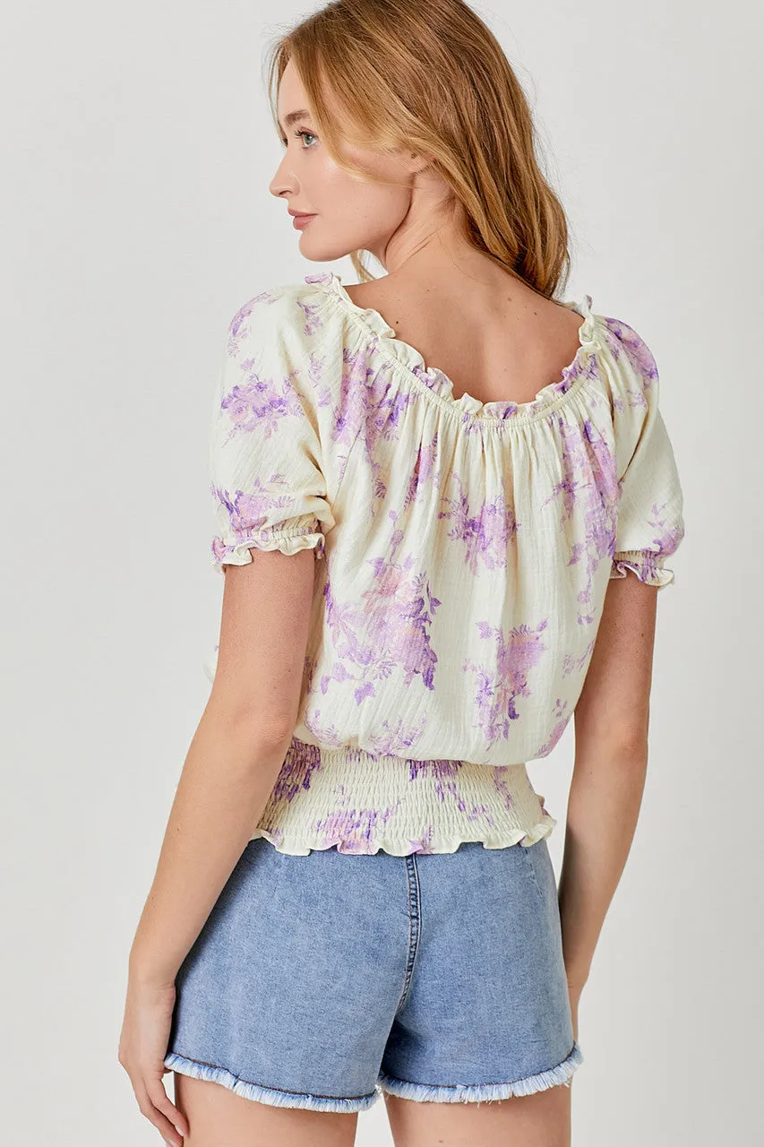 Gauze Floral On/Off Shoulder Top