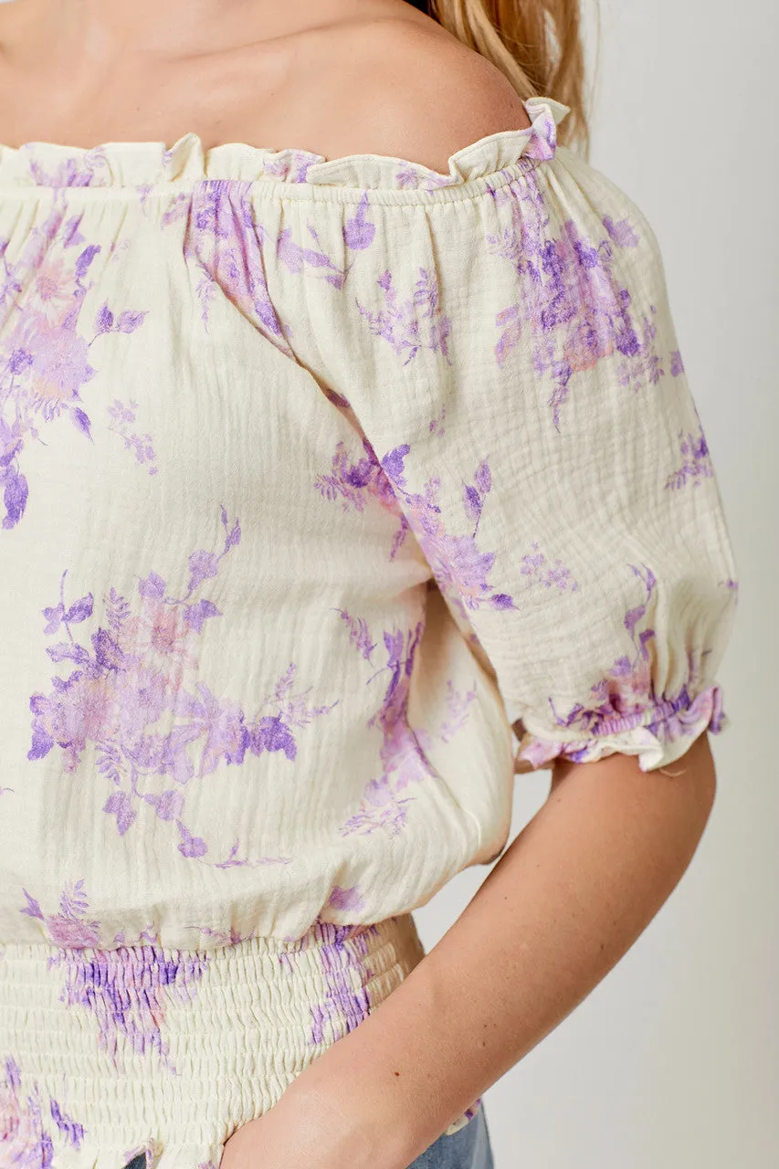 Gauze Floral On/Off Shoulder Top