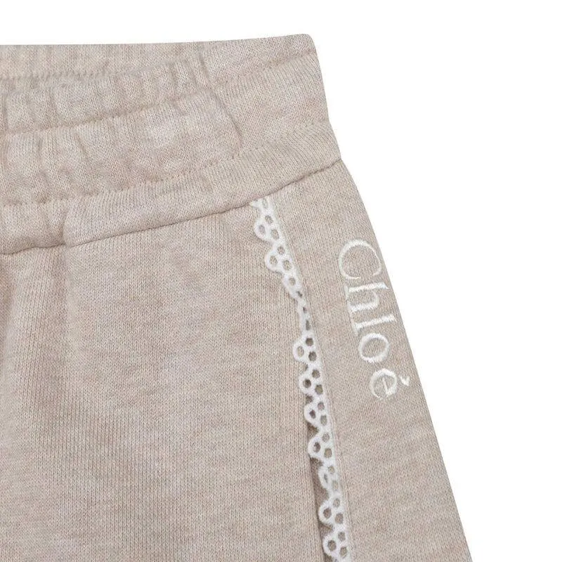 Girls Beige Lace Trim Shorts