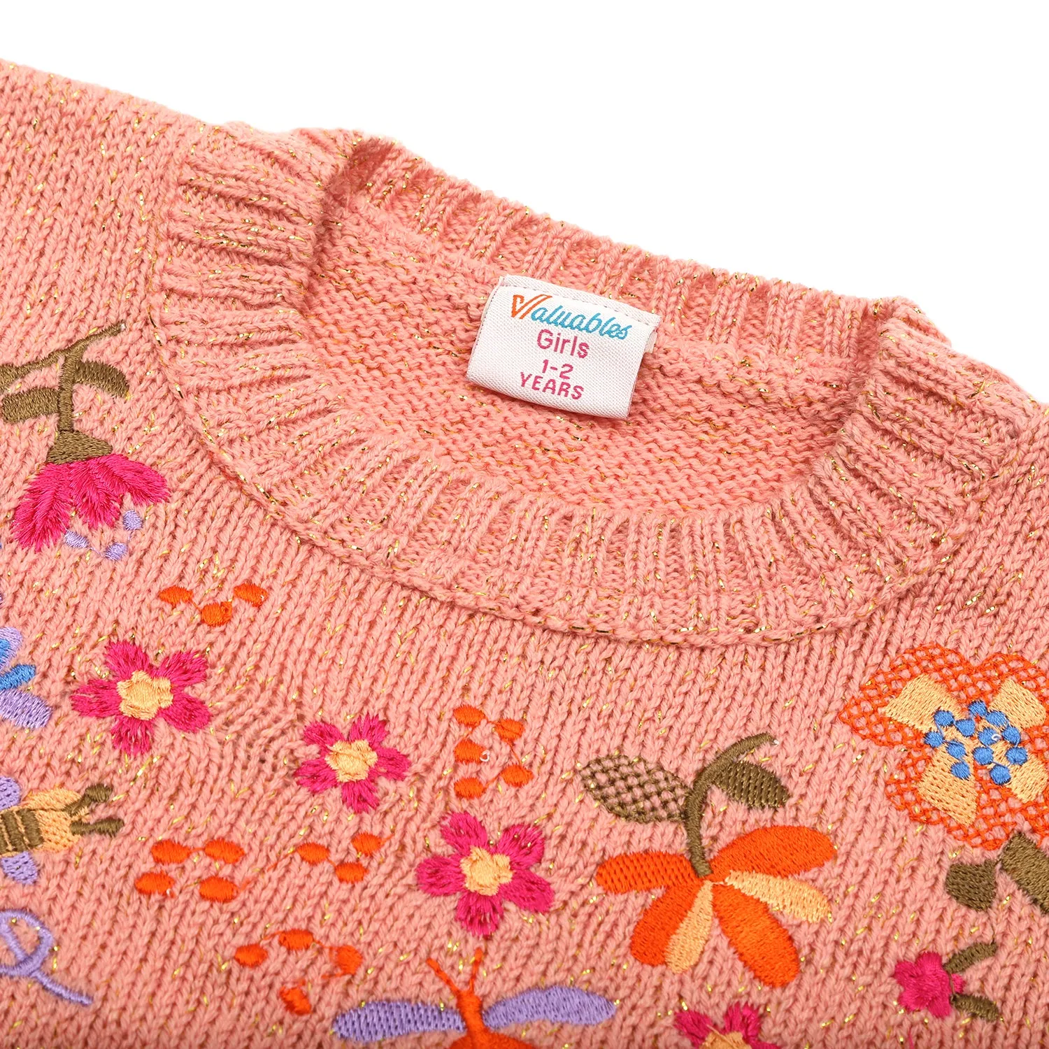 Girls Full Sleeves Sweater - Light Pink