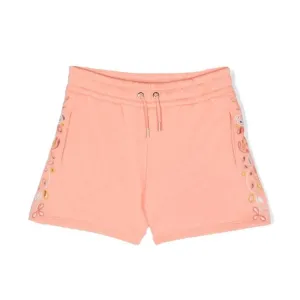 Girls Peach Embroidered Shorts