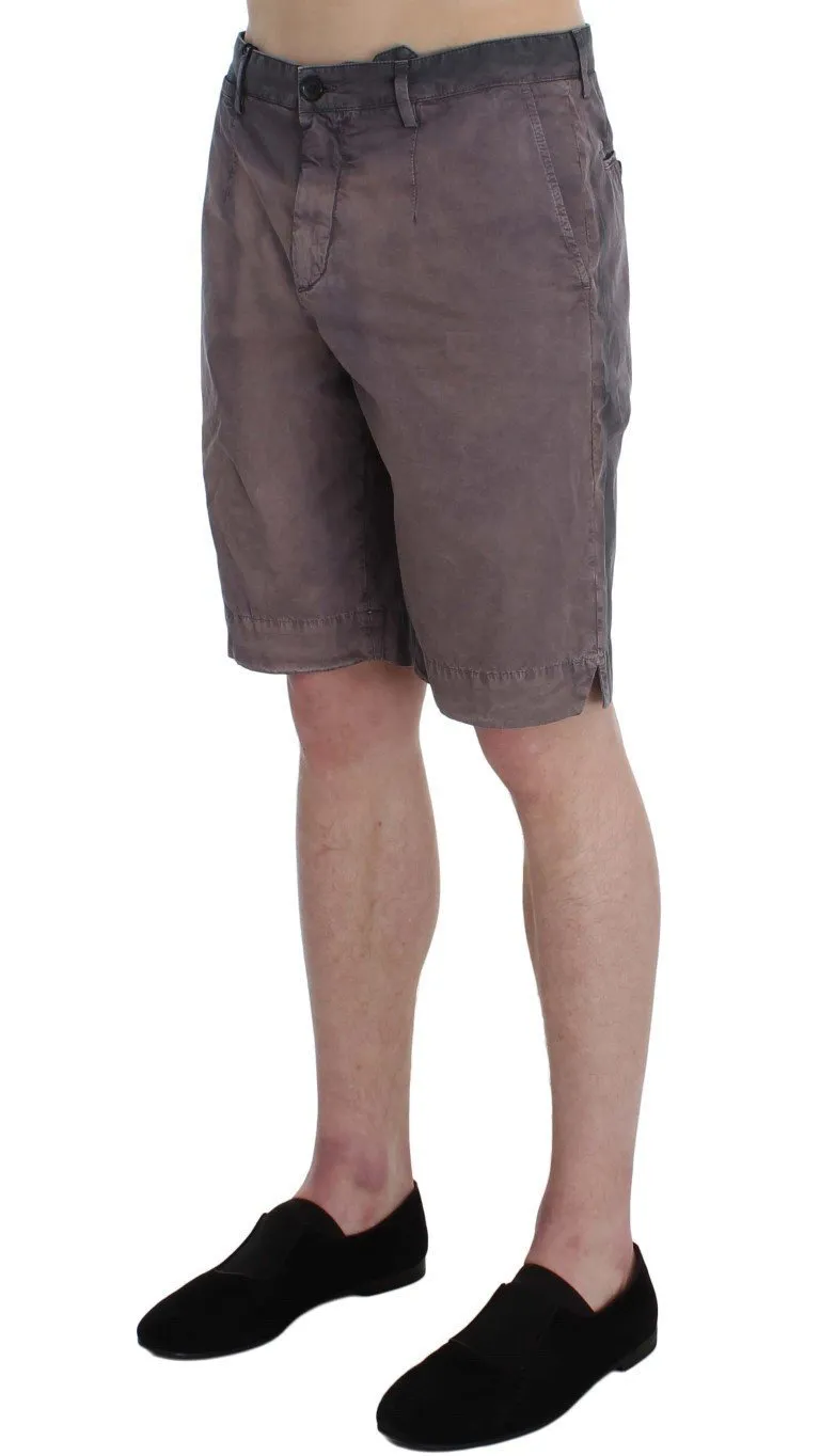 Gray Faded Cotton Above Knees Casual Shorts