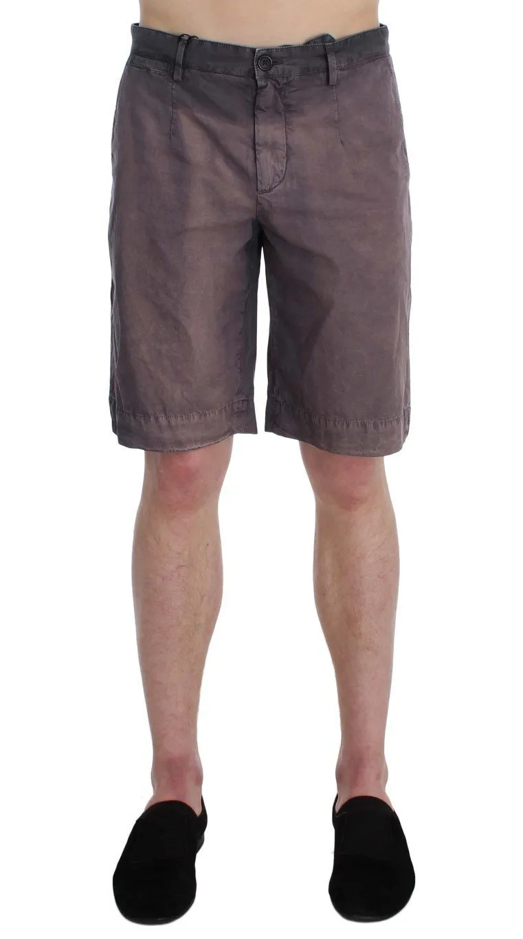 Gray Faded Cotton Above Knees Casual Shorts