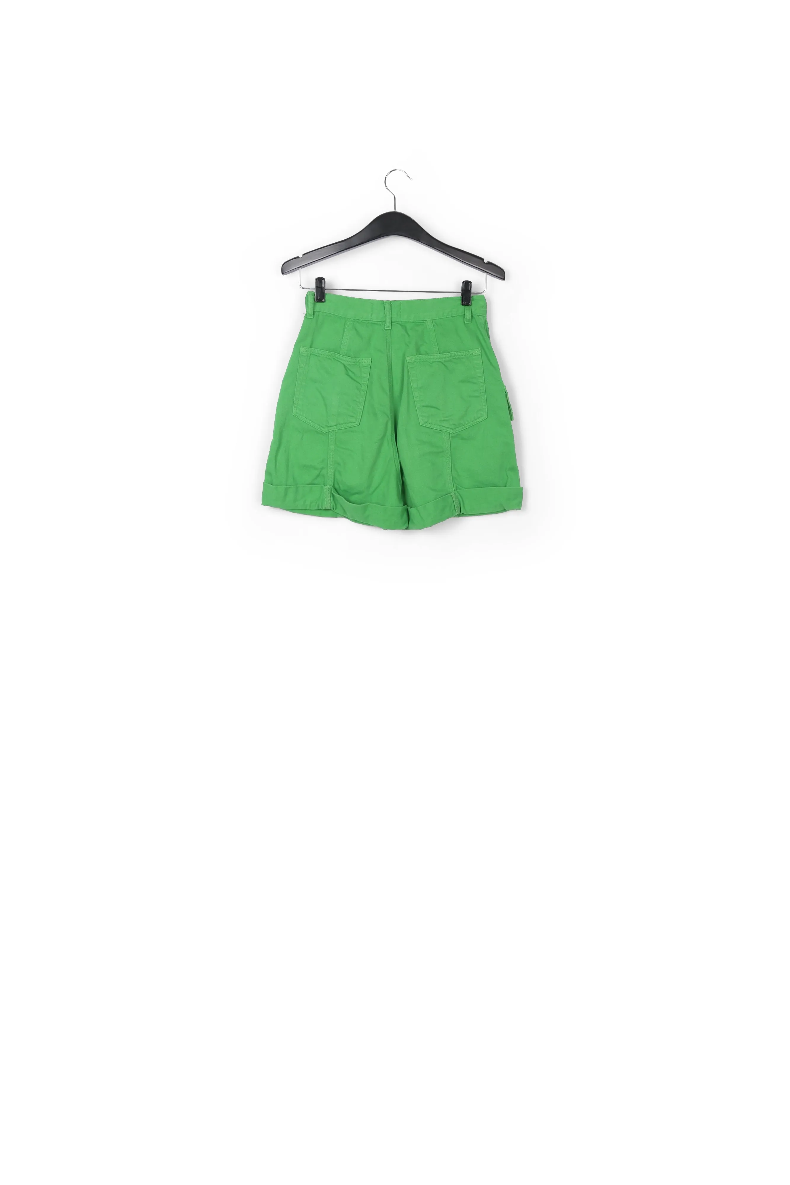 Green denim cargo shorts