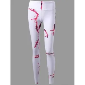 Halloween High Waisted Blood Print Leggings - White M