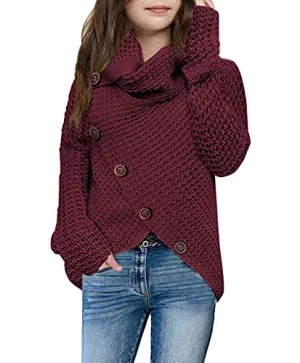 Haloumoning Girls' Wine Red Wrap Sweater