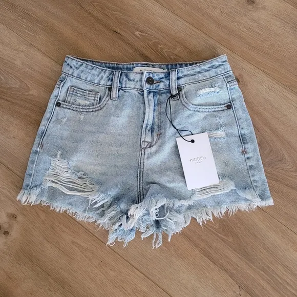 HIDDEN Sophie Distressed High Rise Jean Shorts NWT