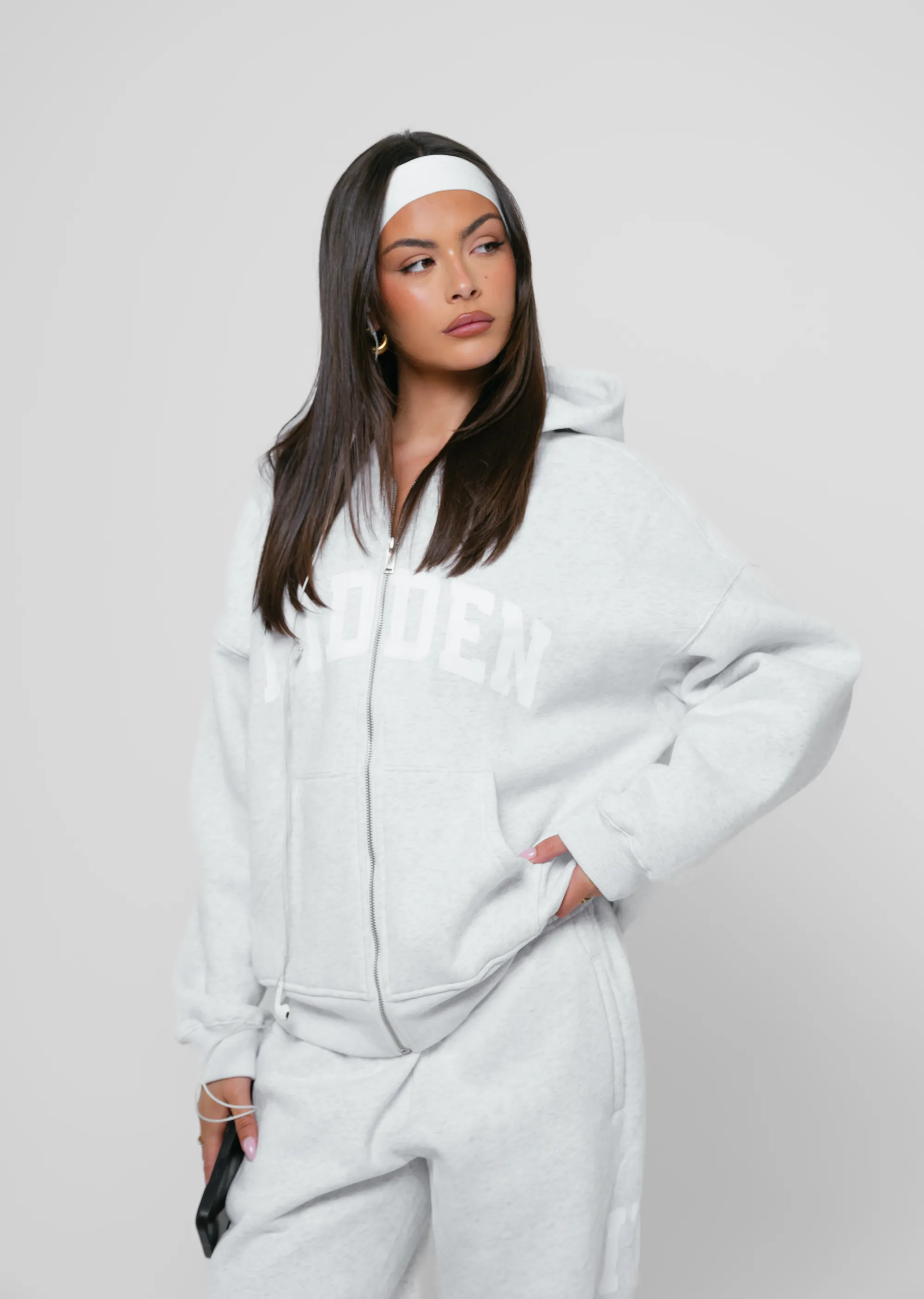 HIDDEN ZIP HOODIE LIGHT GREY