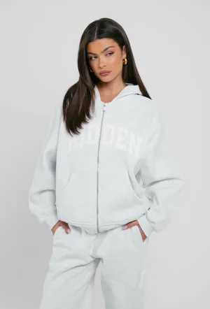 HIDDEN ZIP HOODIE LIGHT GREY