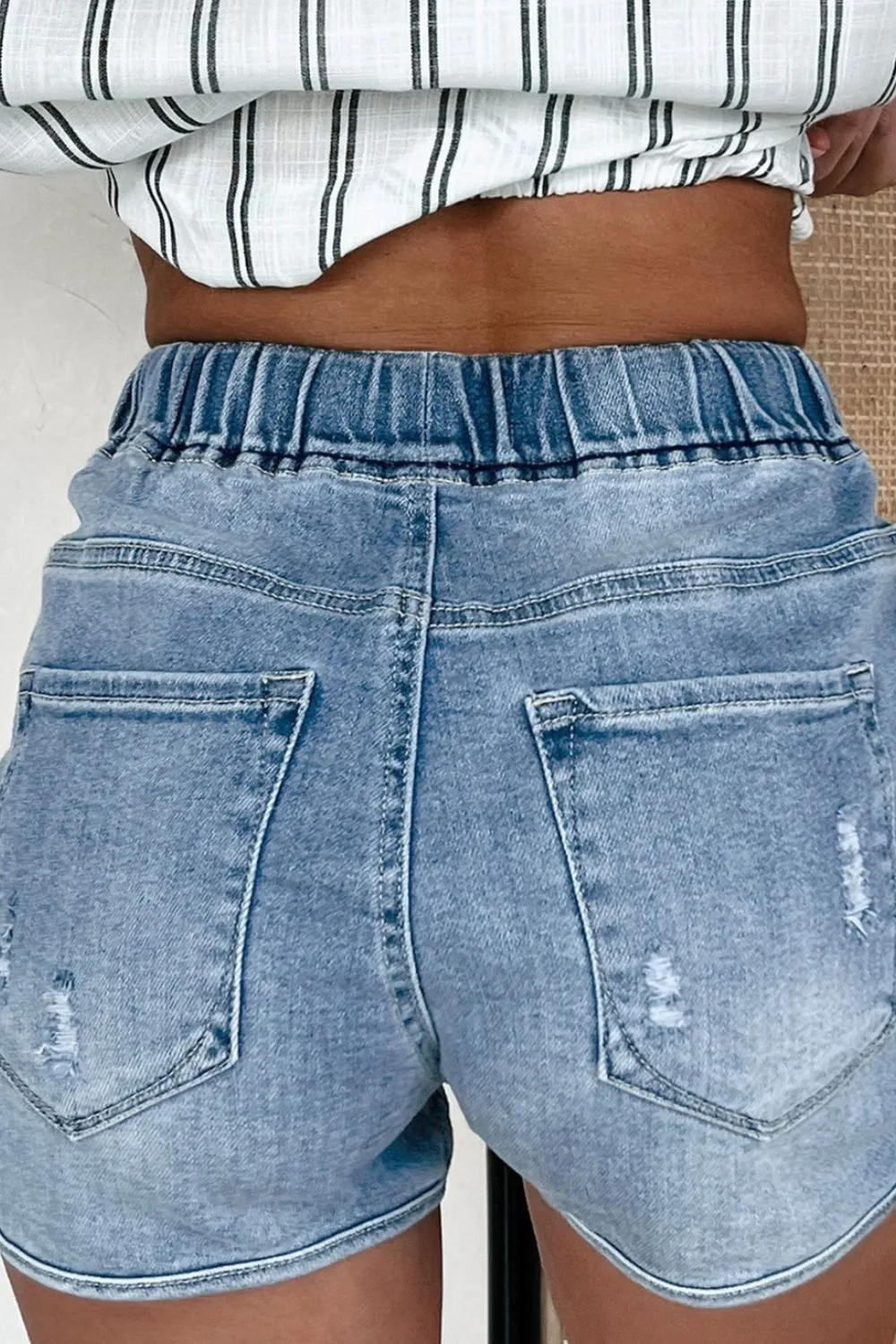 High Waist Distressed Denim Shorts – Stylish & Comfy