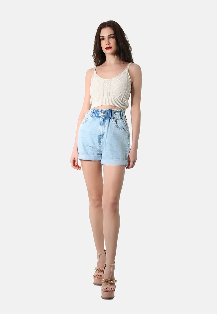 High Waist Light Blue Denim Shorts