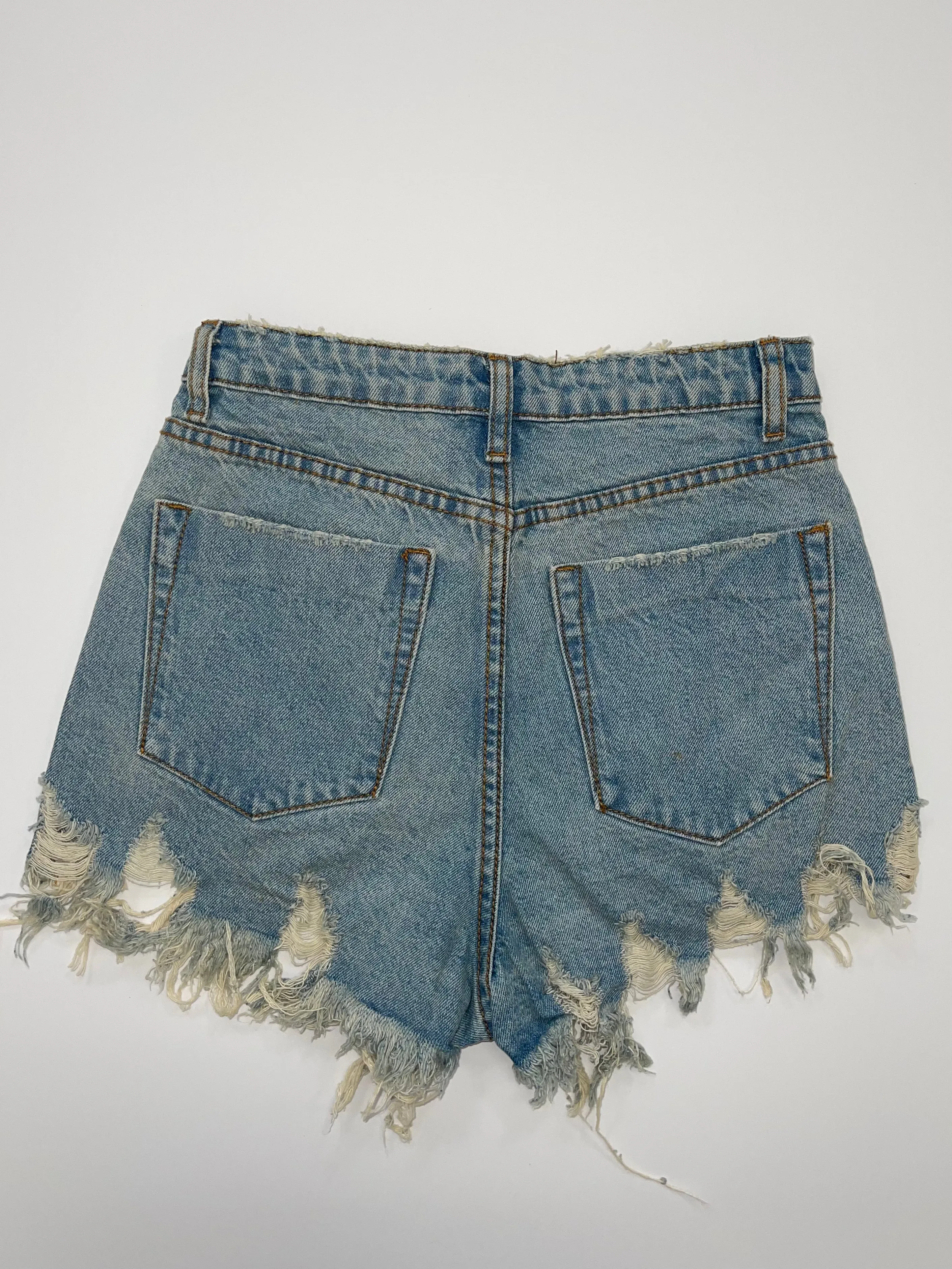 High Waisted Distressed Light Wash Denim Shorts