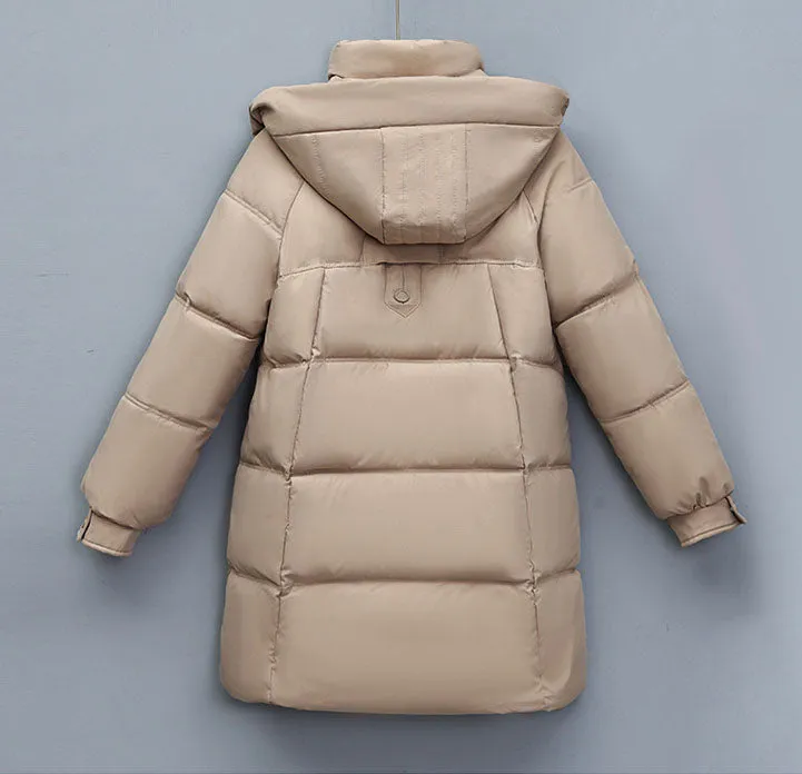 Hip-Length Women's Windproof Puffer Jacket with Elastic Band Cuffs