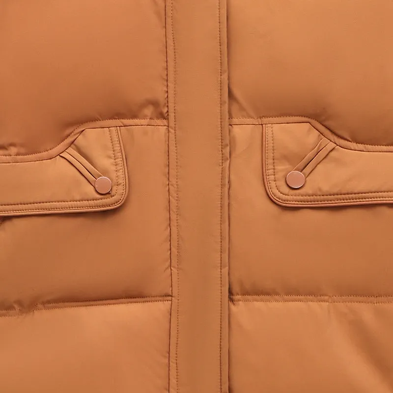 Hip-Length Women's Windproof Puffer Jacket with Elastic Band Cuffs