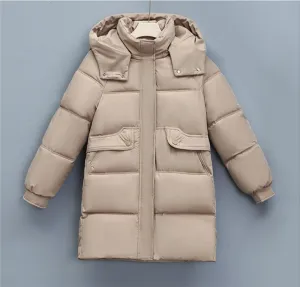 Hip-Length Women's Windproof Puffer Jacket with Elastic Band Cuffs