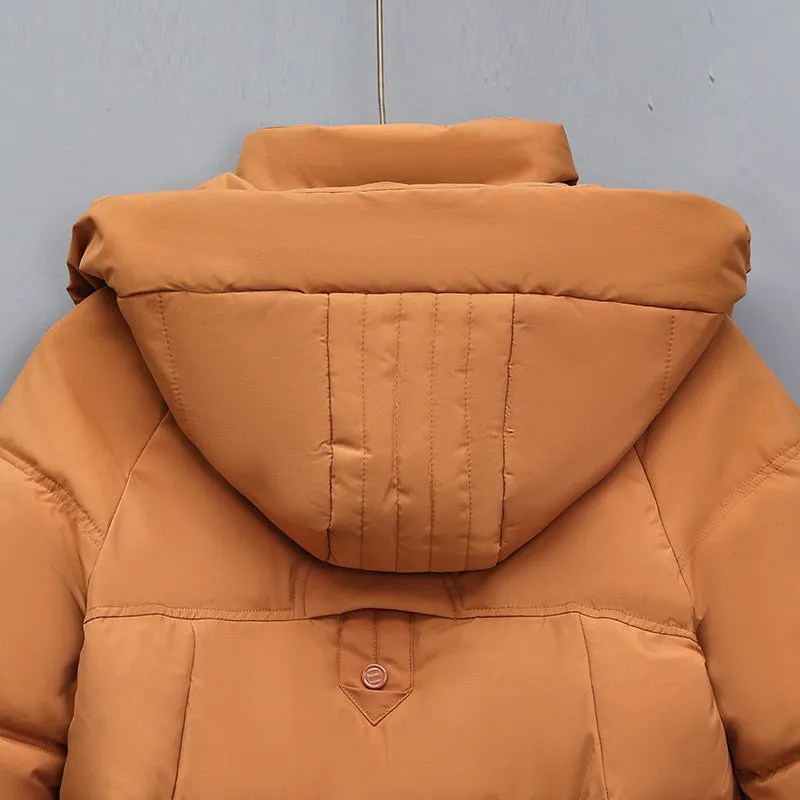 Hip-Length Women's Windproof Puffer Jacket with Elastic Band Cuffs