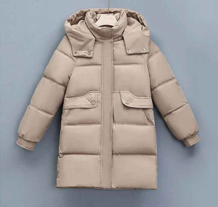 Hip-Length Women's Windproof Puffer Jacket with Elastic Band Cuffs