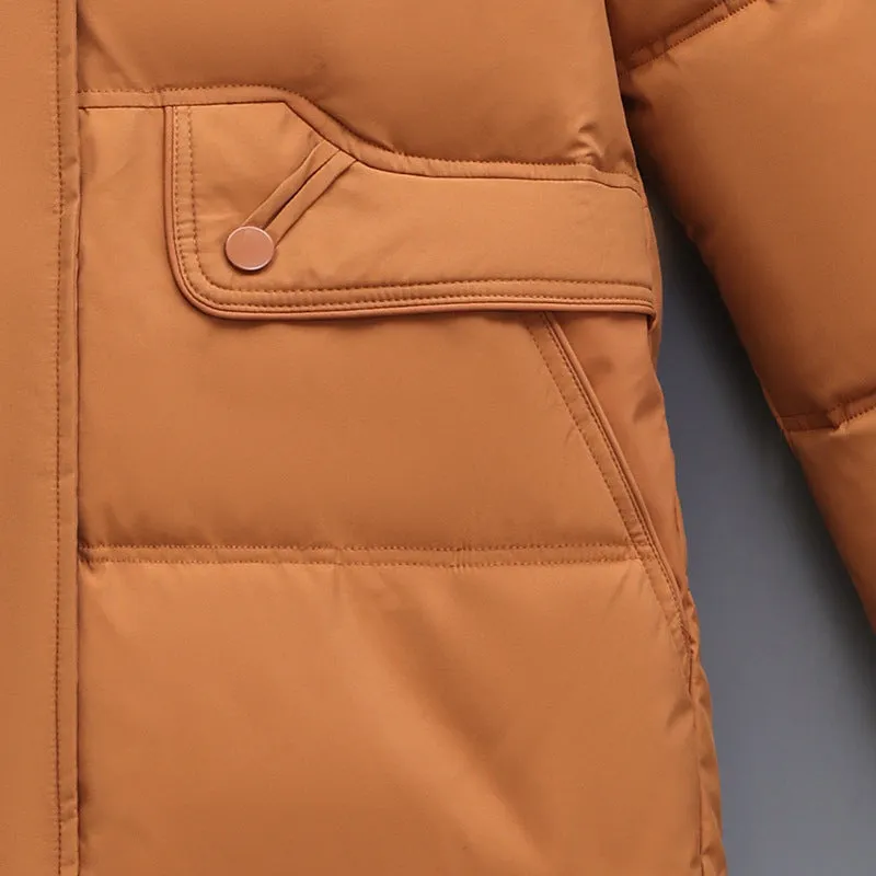 Hip-Length Women's Windproof Puffer Jacket with Elastic Band Cuffs
