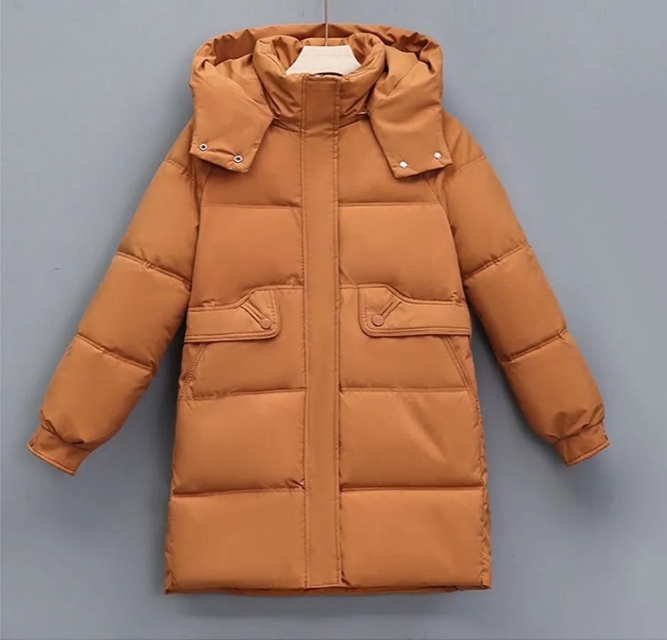 Hip-Length Women's Windproof Puffer Jacket with Elastic Band Cuffs