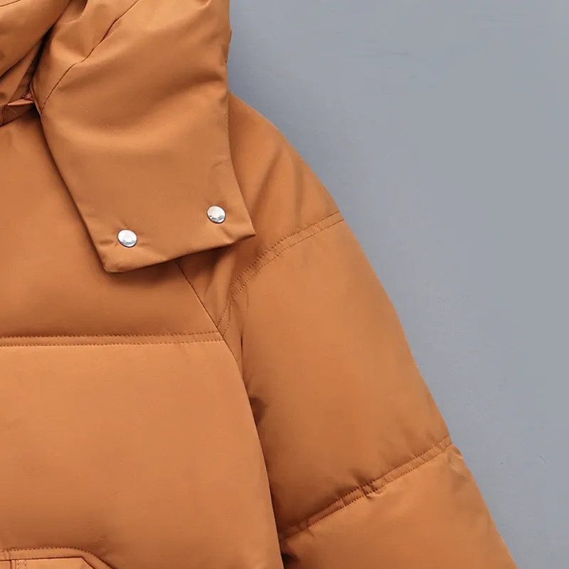 Hip-Length Women's Windproof Puffer Jacket with Elastic Band Cuffs