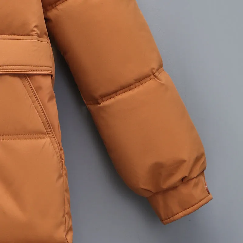 Hip-Length Women's Windproof Puffer Jacket with Elastic Band Cuffs