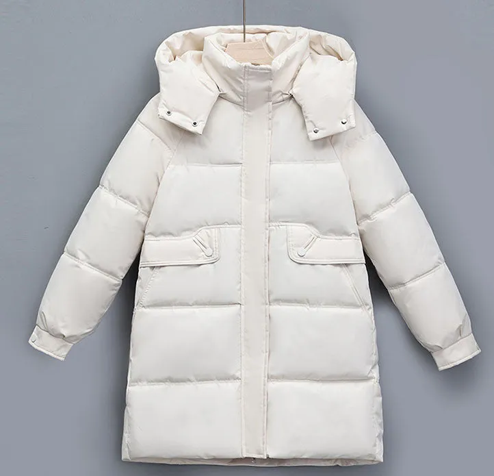 Hip-Length Women's Windproof Puffer Jacket with Elastic Band Cuffs