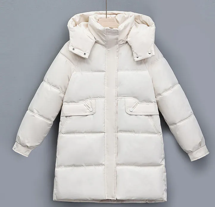 Hip-Length Women's Windproof Puffer Jacket with Elastic Band Cuffs