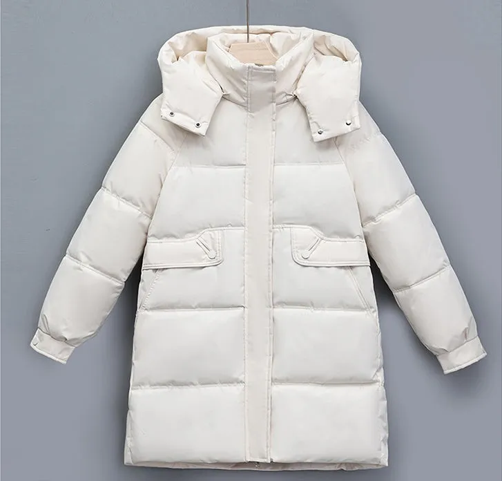 Hip-Length Women's Windproof Puffer Jacket with Elastic Band Cuffs