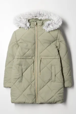 Hooded Puffer Coat Green