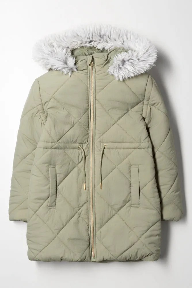 Hooded Puffer Coat Green