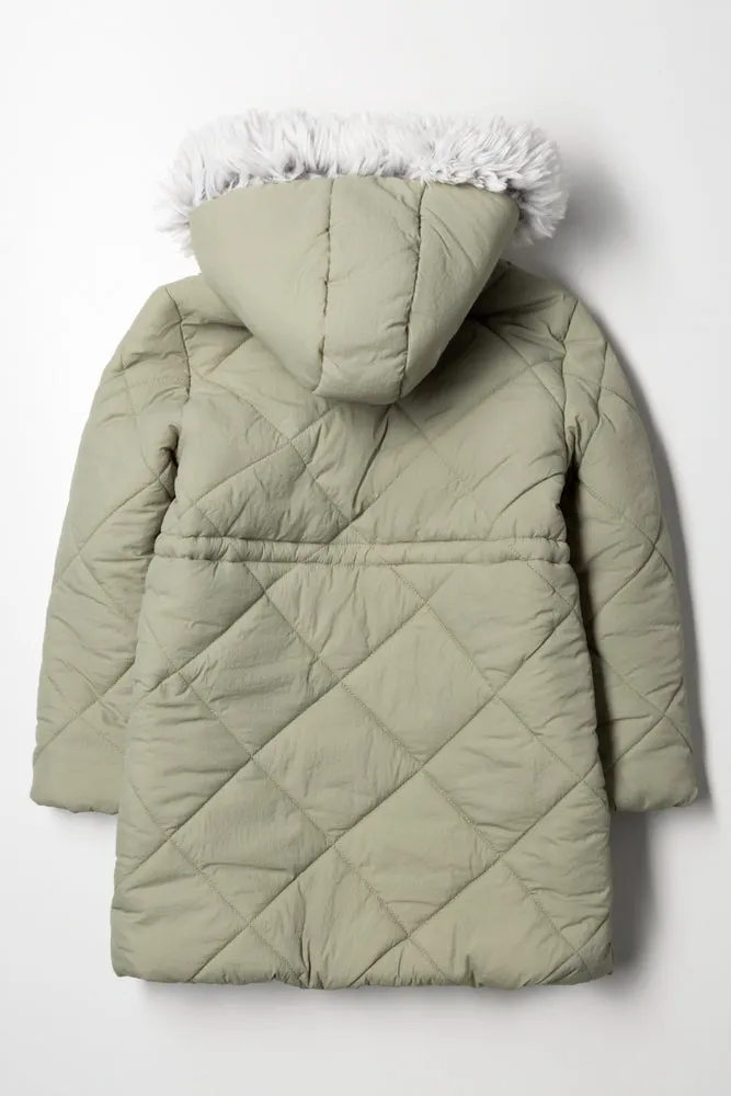 Hooded Puffer Coat Green