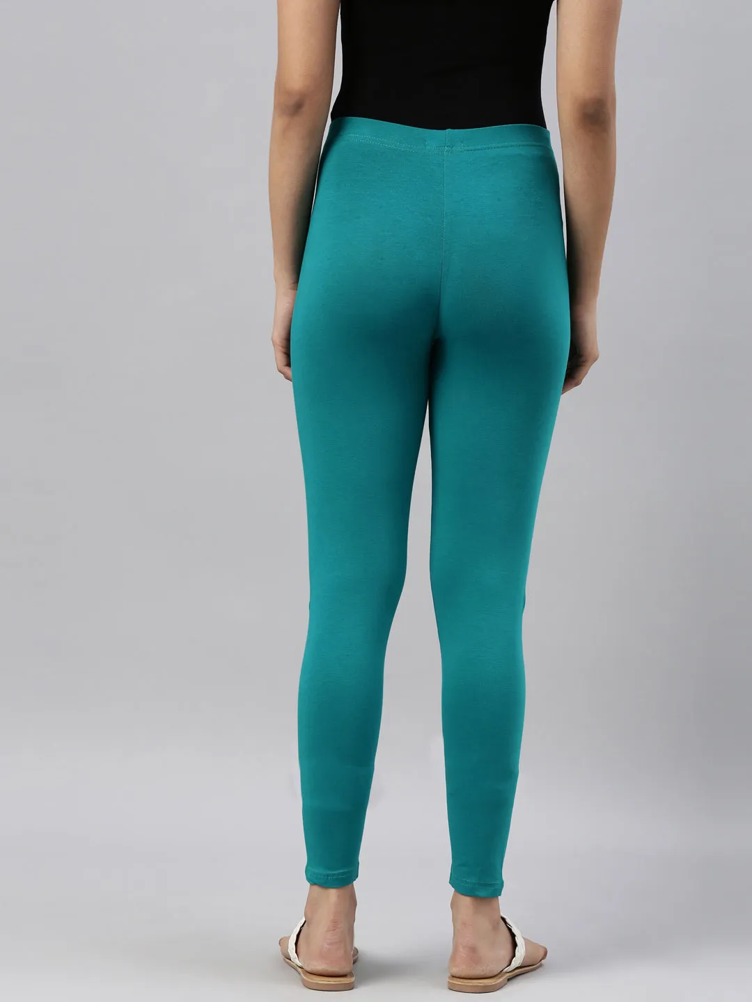 Jade Green Cotton Stretch Ankle Length Leggings