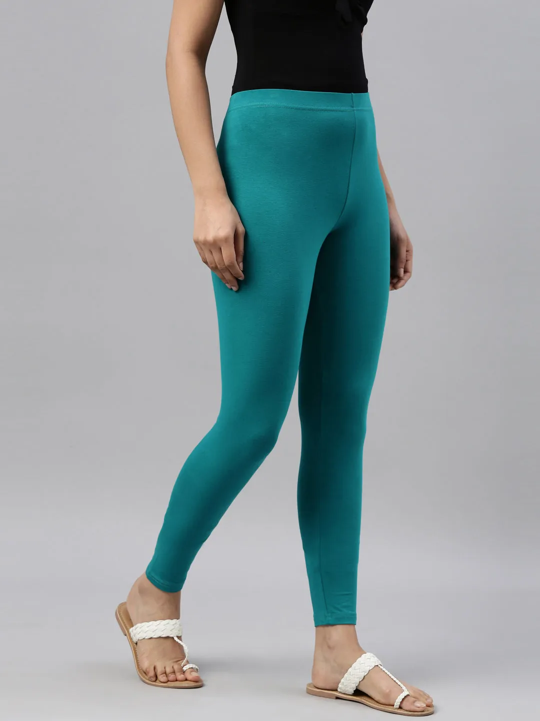 Jade Green Cotton Stretch Ankle Length Leggings