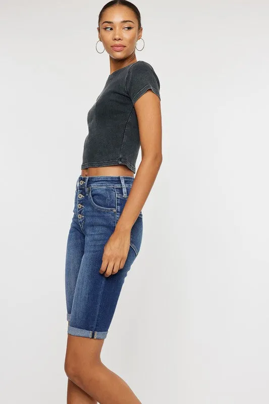 Kan Can High Rise Cuff Bermuda Shorts