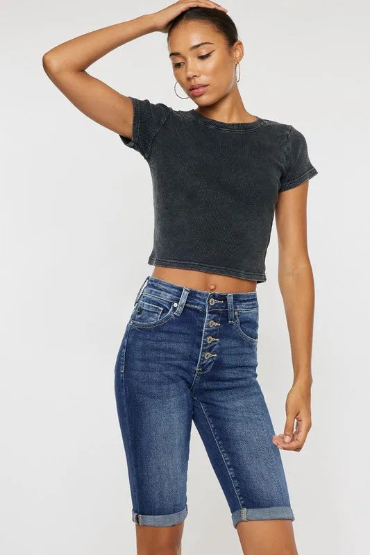 Kan Can High Rise Cuff Bermuda Shorts