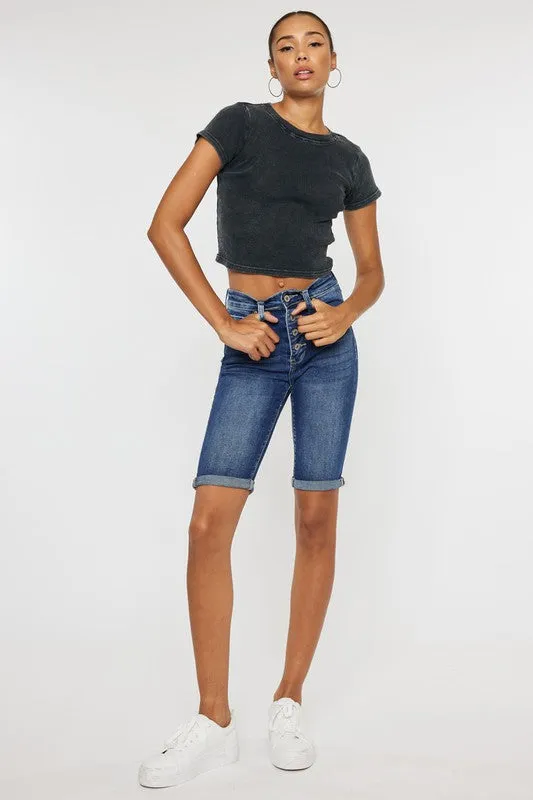 Kan Can High Rise Cuff Bermuda Shorts