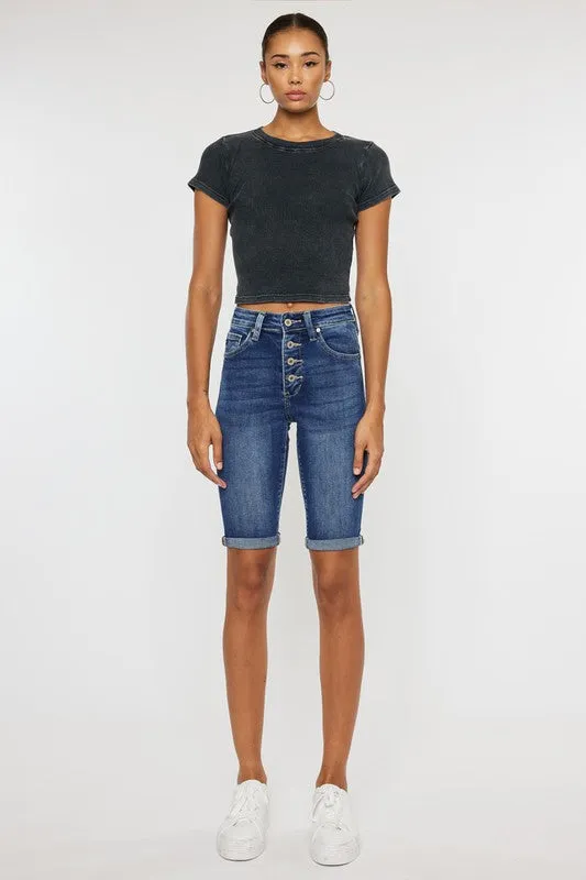 Kan Can High Rise Cuff Bermuda Shorts