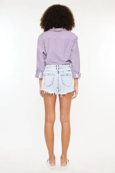 Kancan High Rise Frayed Hem Denim Shorts